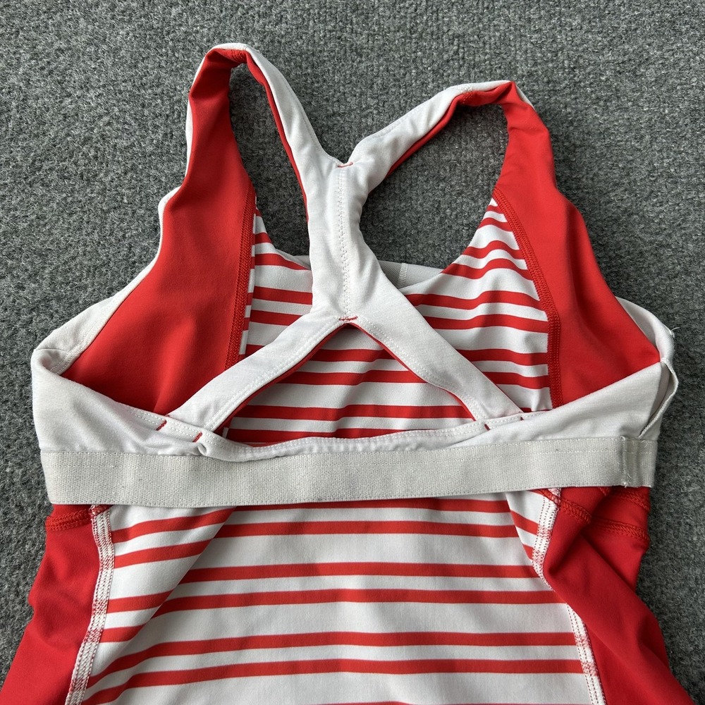Lululemon Run Tank Built-In Bra Red White Stripe Criss Cross Back‎ Women's - Picture 9 of 11